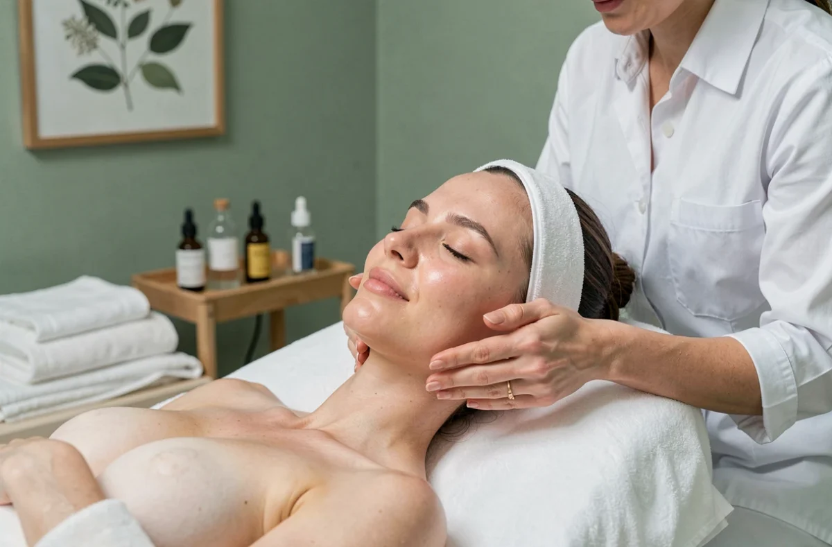 Soin du visage en institut de beauté haut de gamme illustrant les prestations d'exception d'Oasis Of Beauty